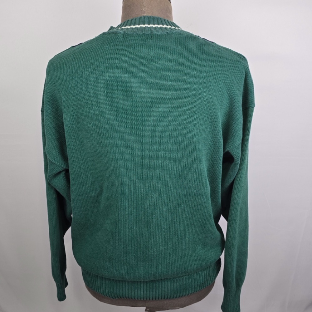 VTG- J. Riggings Men's Green Cable Knit V-Neck Sweater Cricket Preppy Grandpa L - Picture 4 of 8